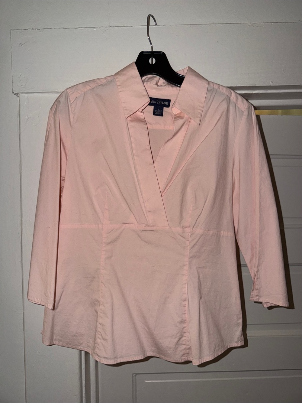 Ann Taylor Light Pink Collared Wrap-Style Blouse